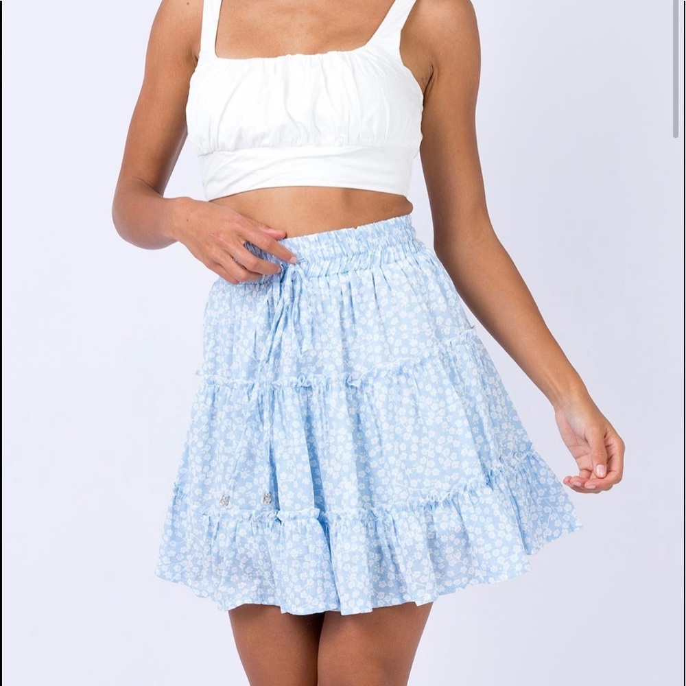 blue floral skirt